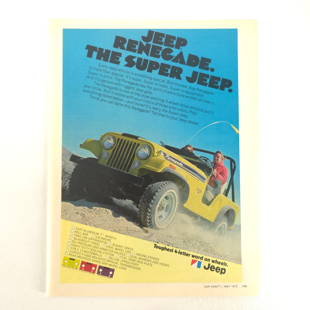 Vintage Jeep Renegade Print Ad Garage Wall Art Advertising Show Display Promo